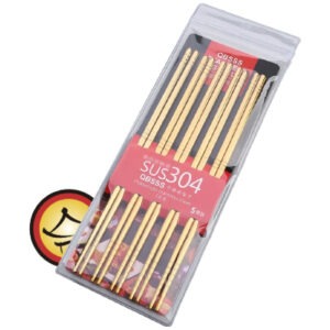 Palillos dorados, acero inoxidable, 5 pares